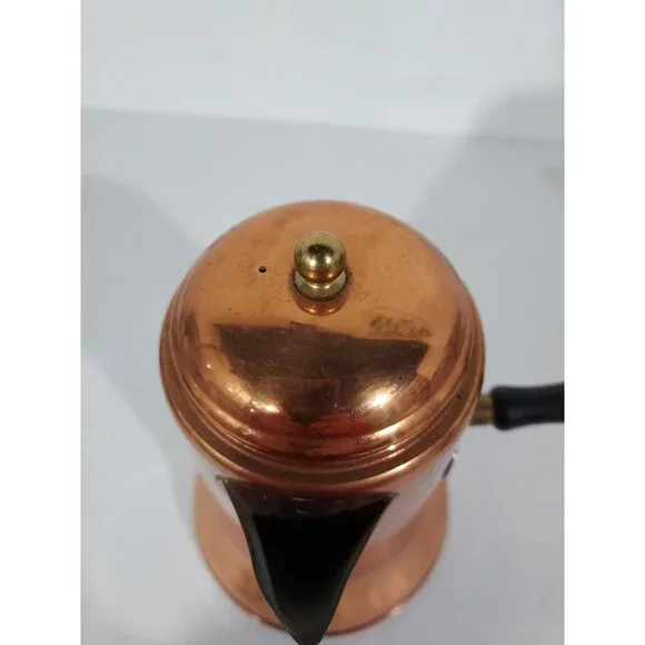 Copper Pot Chocolate Coffee Tea Kettle 8” Brass Wood Side Handle Vintage - Picture 10 of 13